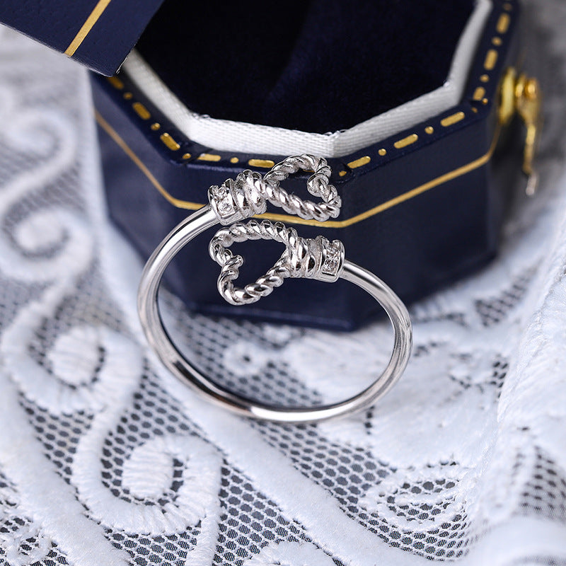 Wholesale s925 Sterling Silver Double Heart Ring