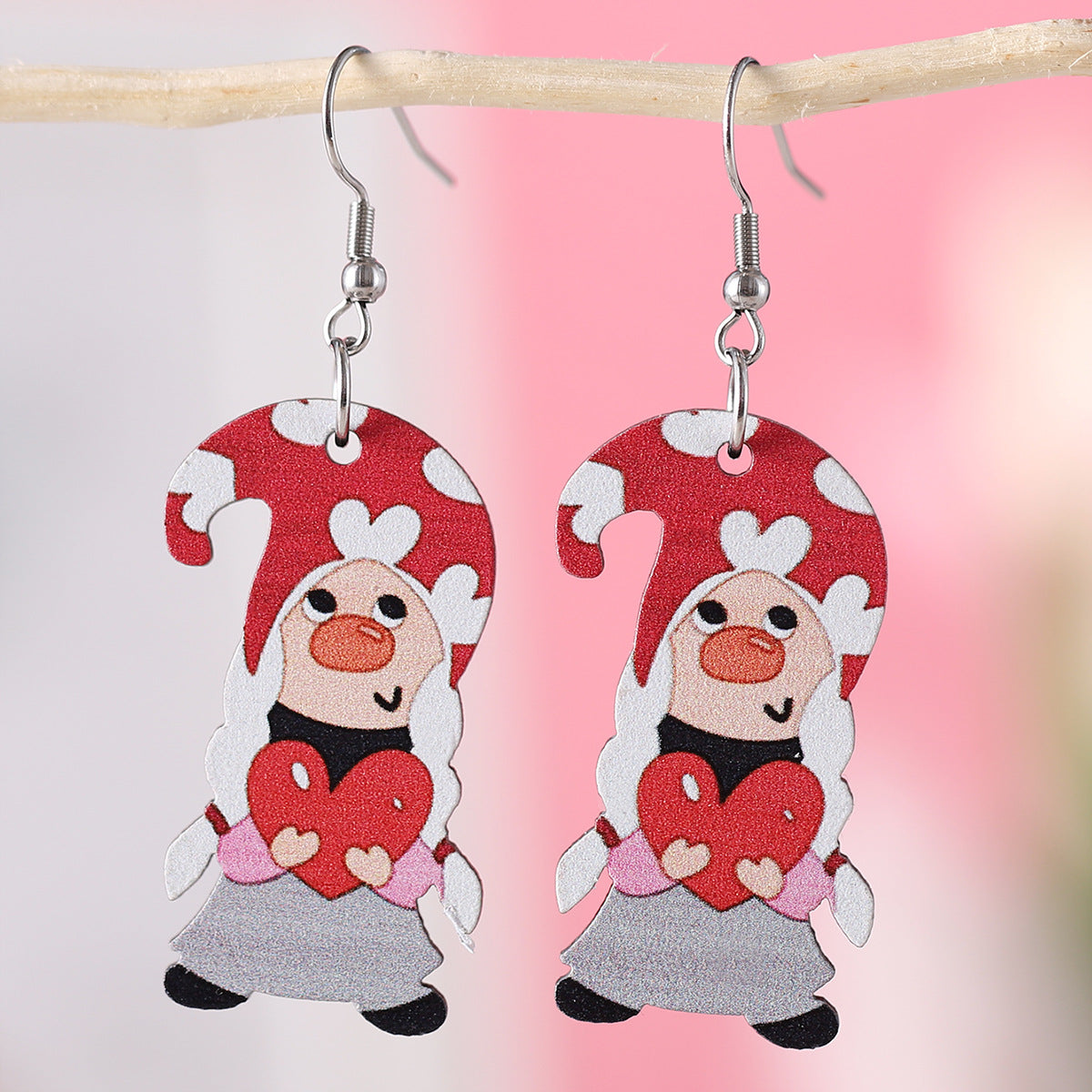 Wholesale Wooden Valentine' s Day Heart-Shaped Dwarf Earrings