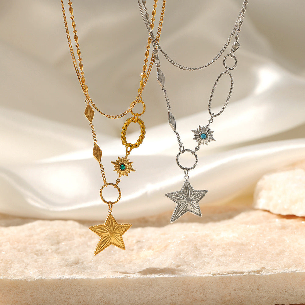 Großhandel 14K Gold Doppelschicht Fünf-Punkte-Stern-Edelstahl-Halskette