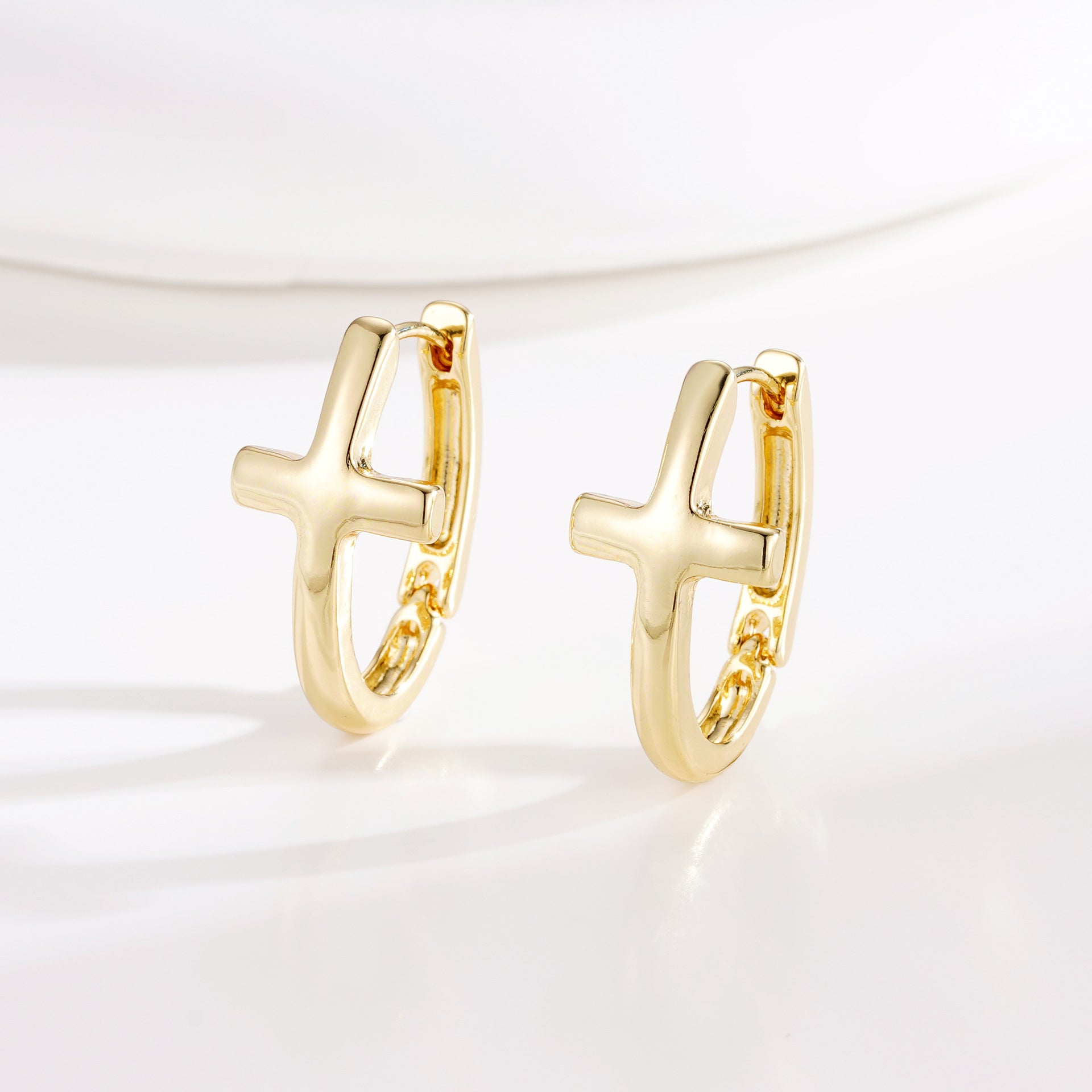 Wholesale Cross earrings copper plated 14K gold geometric earrings