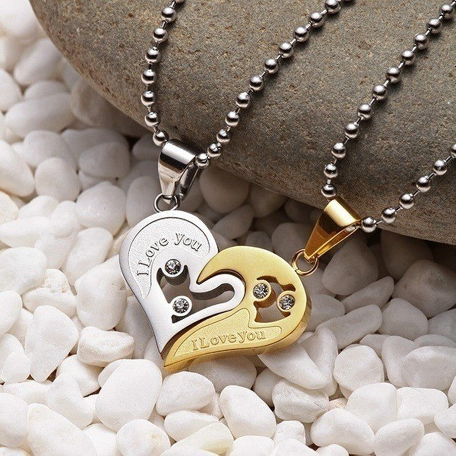 Wholesale Valentine's Day Love Couple Necklace Heart Shape Diamond Splicing Pendant ACC-NE-Chuya004