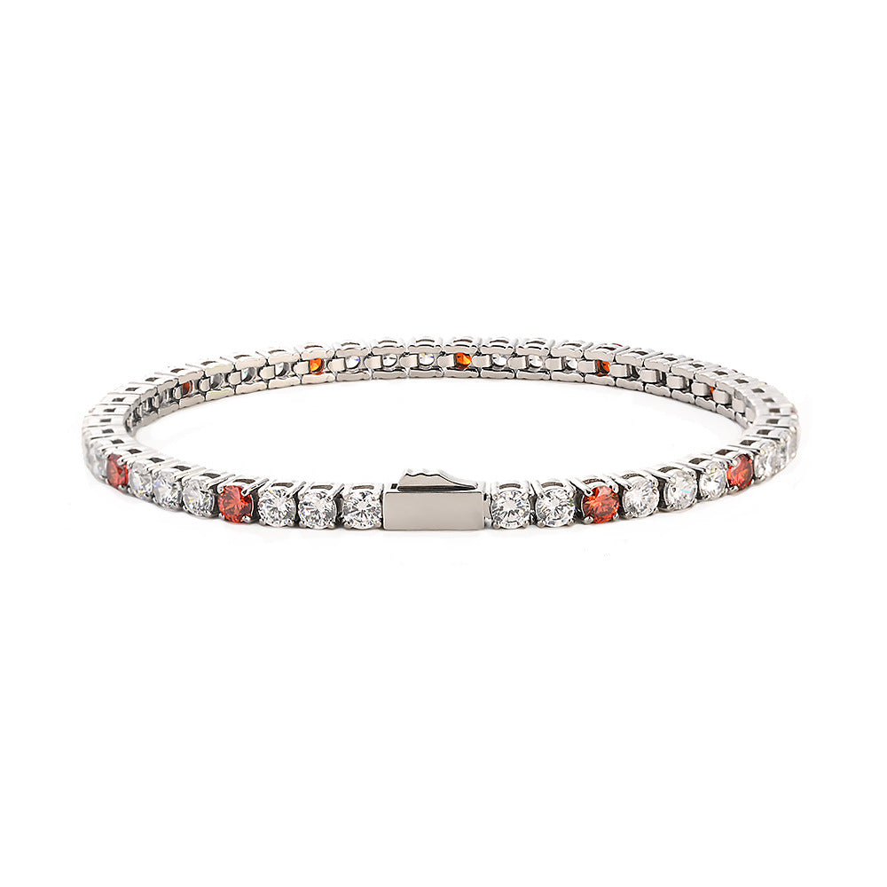 Wholesale Euro-American Hip-Hop Style Stainless Steel Cuban Chain with Red Zircon
