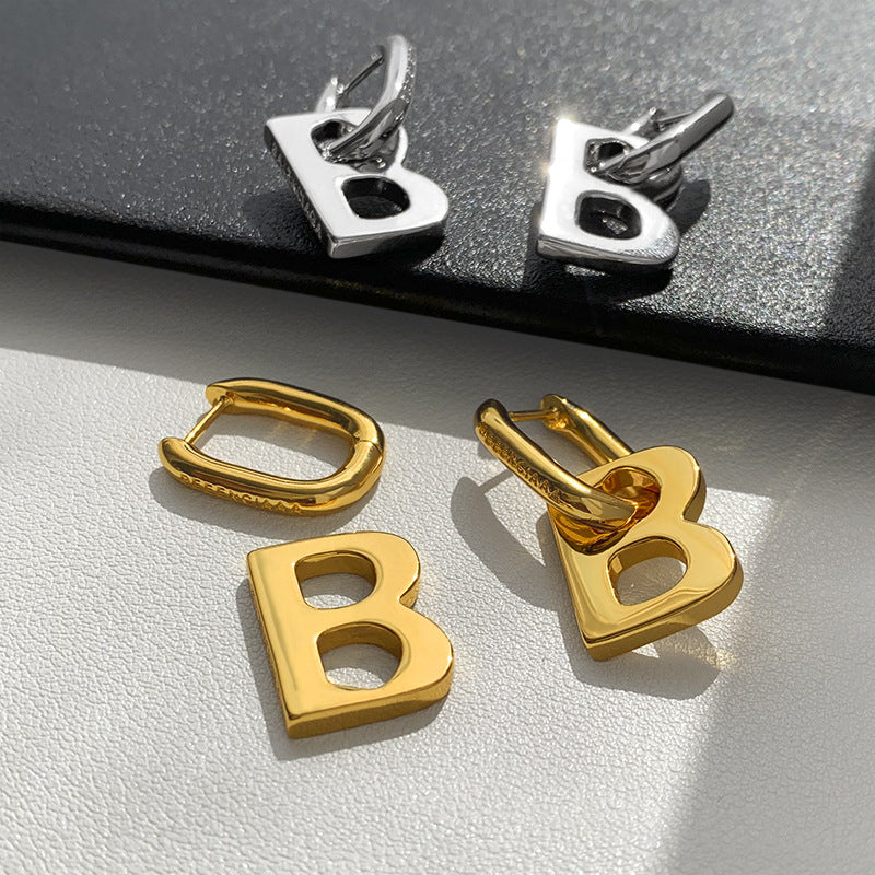 Wholesale Titanium steel Metal Letter Earrings