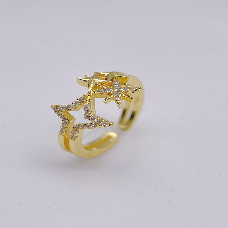 Wholesale Double Line Micro Inlaid Hollow Star Rings ACC-RS-YXY001