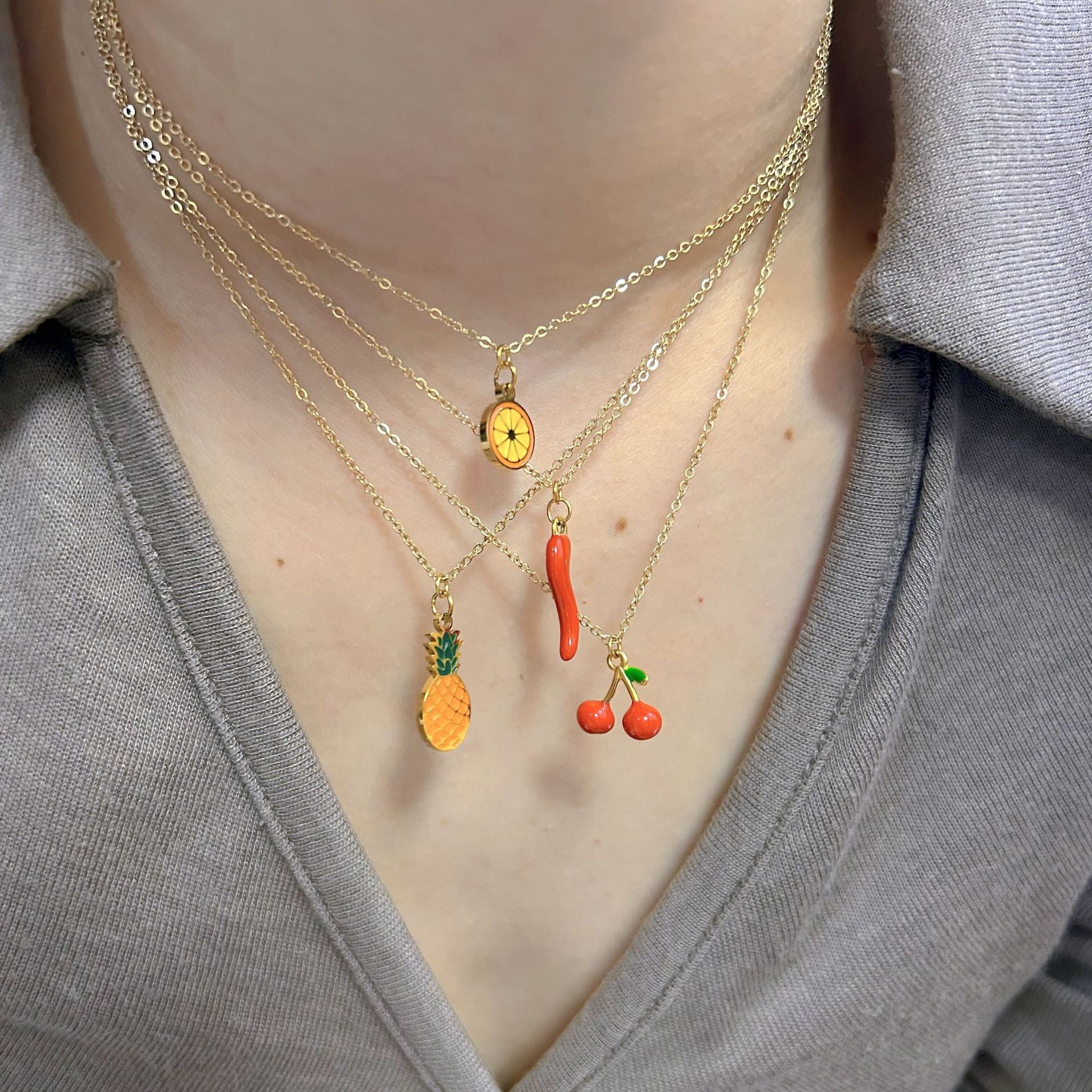 Wholesale Stainless steel cute fruit and vegetable necklace