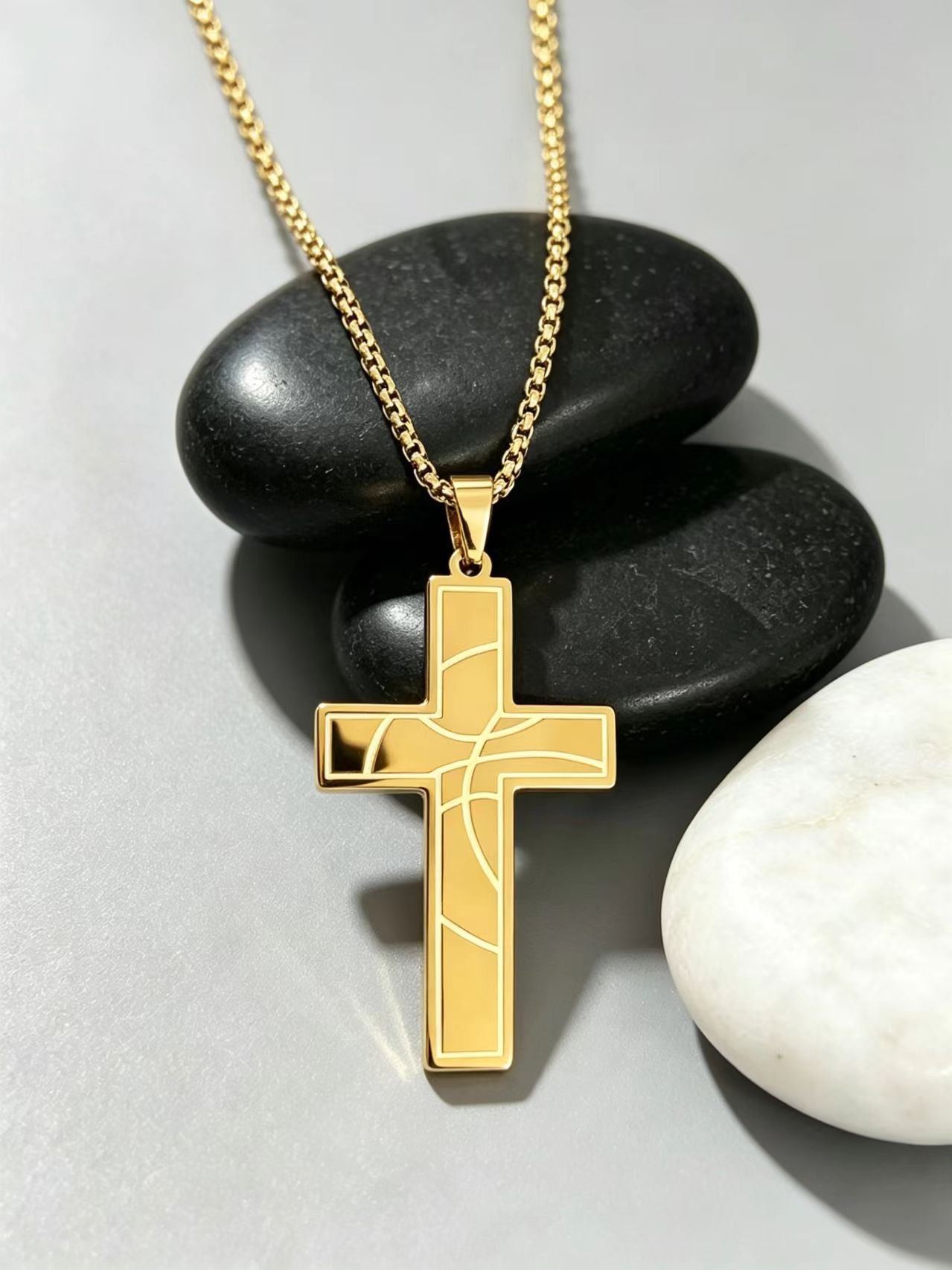 Wholesale Trendy Hip-Hop Basketball Cross Necklace Stainless Steel Jewelry Accessory for Men Gift