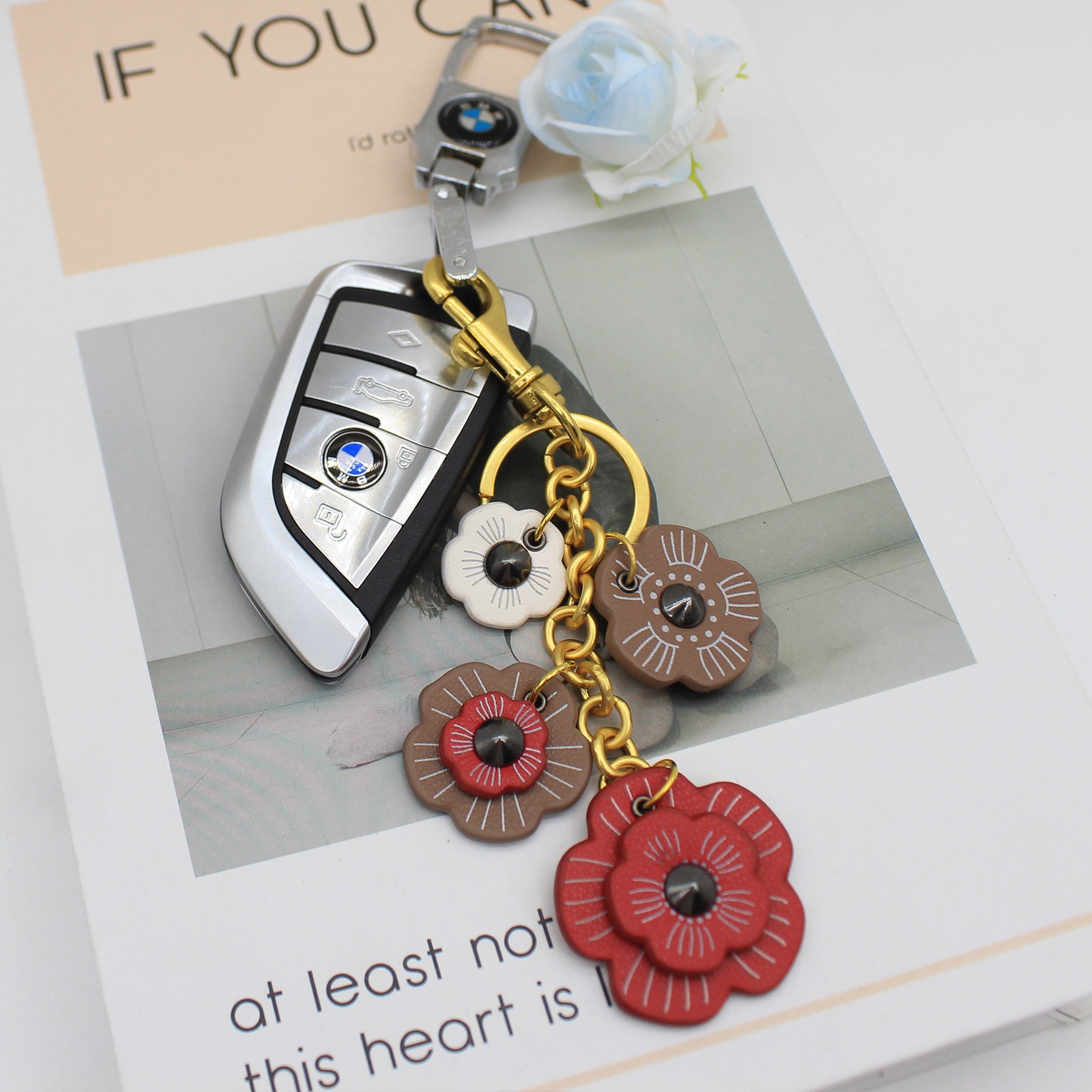 Wholesale Retro PU Flower Keychain Bag Charm Fashion Camellia Phone Lanyard Resale Accessory