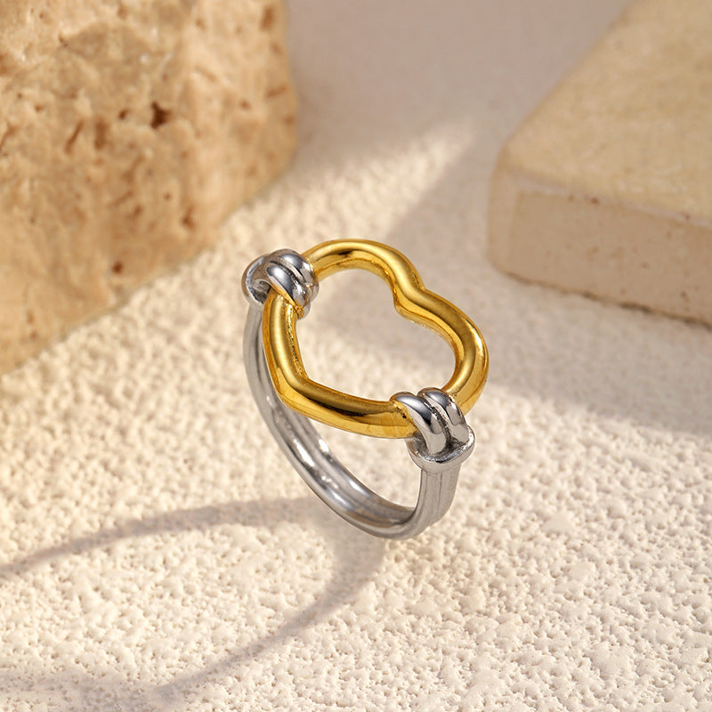 Wholesale  Double-Band Knotted Heart Stainless Steel Ring