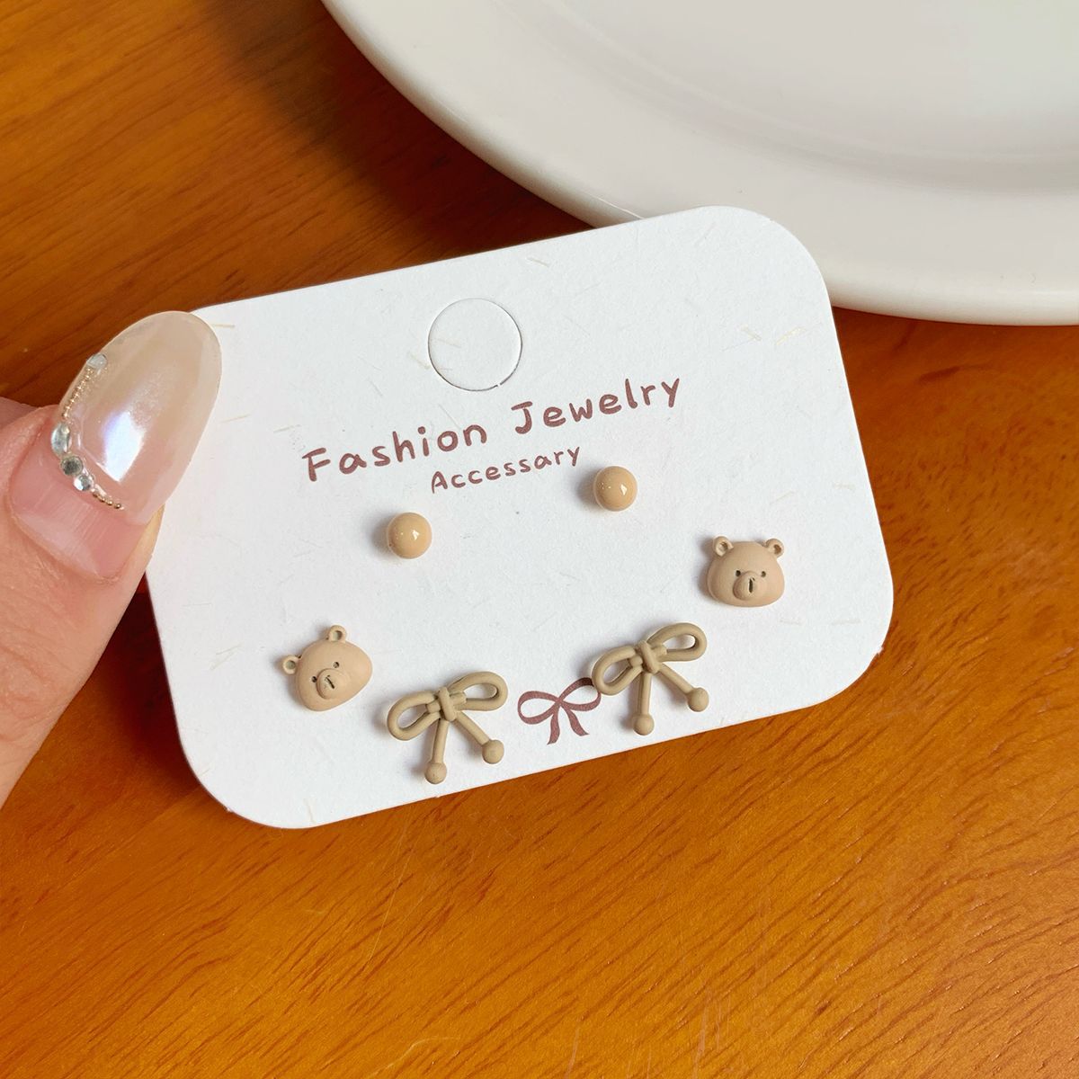 Wholesale Autumn cat geometric bean earrings set silver needle simple small flower bow earrings