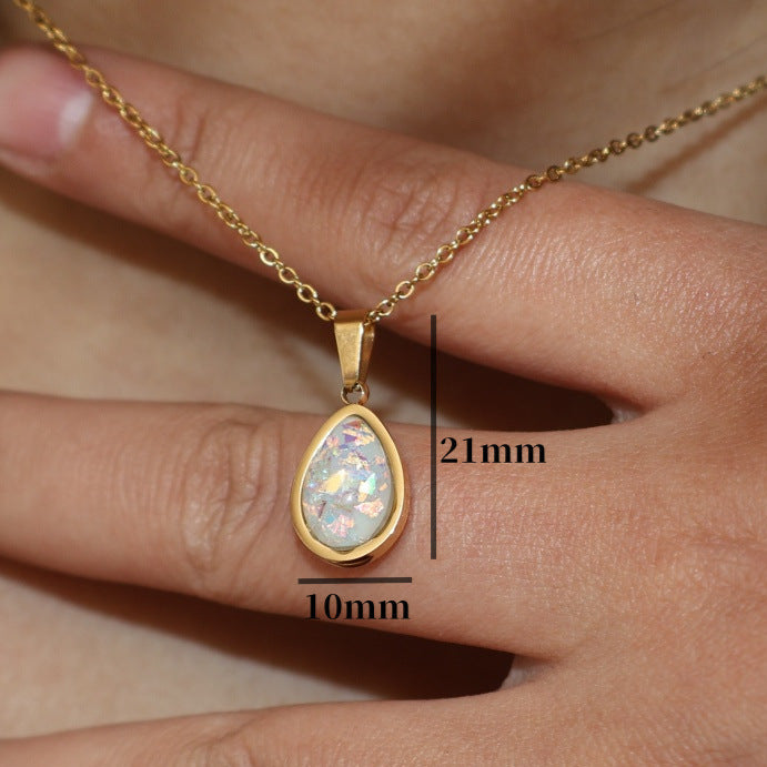 Wholesale three-color water drop stainless steel inlaid 18K gold plated necklace