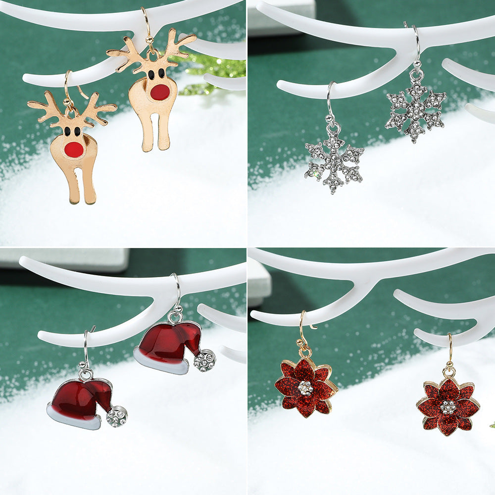 Wholesale Christmas Cute Alloy Oil Dripping Elk Snowflake Earrings ACC-ES-MY036