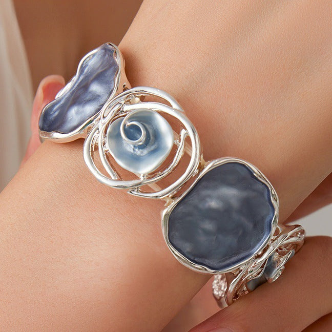 Wholesale Colorful Oil Painting Rose Flower Elastic Bracelet