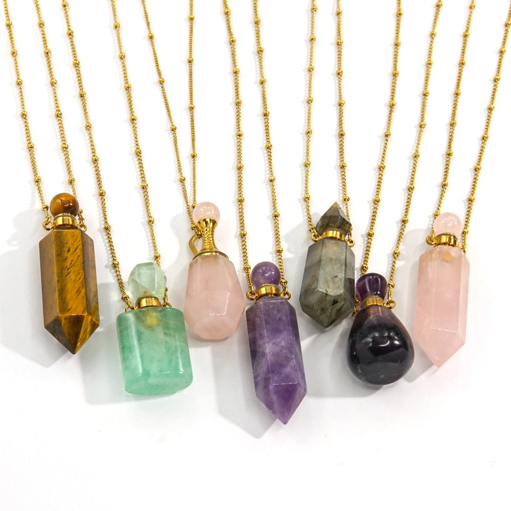 Wholesale Light Luxury Natural Stone Aroma Bottle Pendant Stainless Steel Necklace