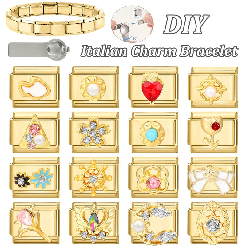 Wholesale  9mm Italian Charm Starter Bracelets DIY square Single Section Creative Stainless Steel Composable Bracelet