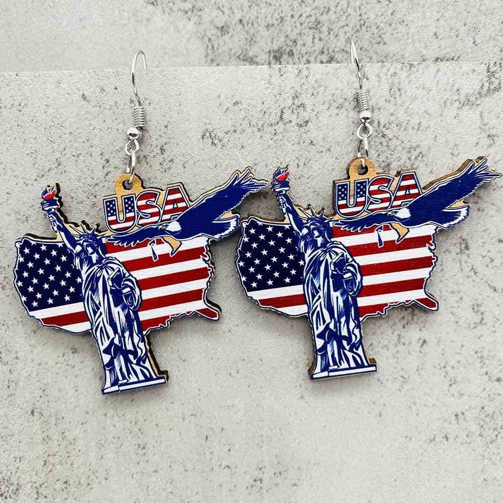 Wholesale American Independence Day Five Pointed Star Wooden Earrings ACC-ES-CY020