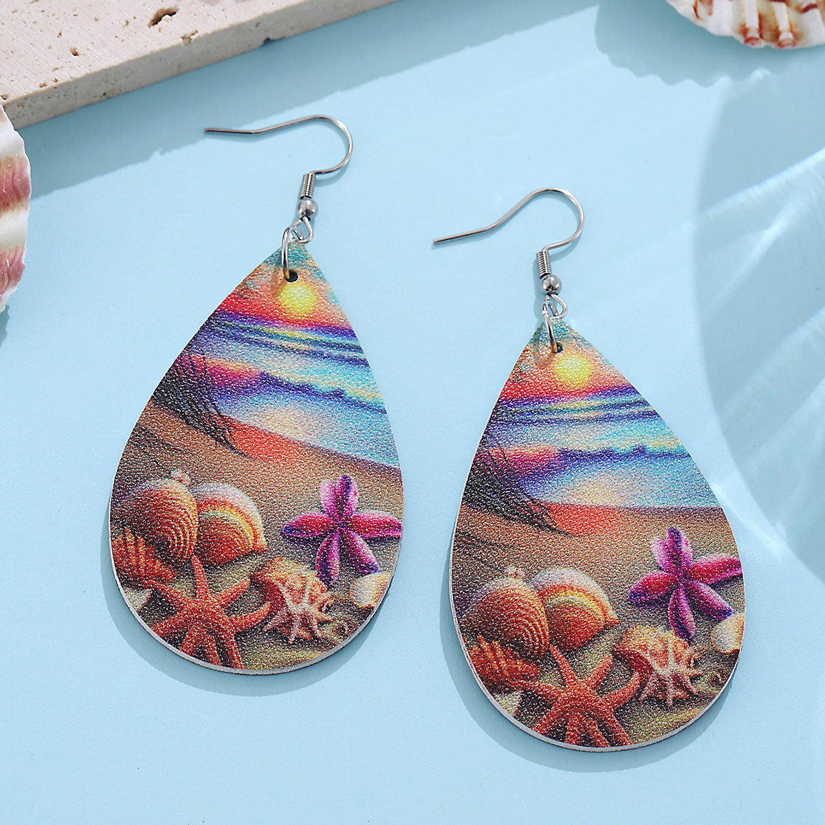 Wholesale Starfish shell conch beach waves sunset water drop earrings