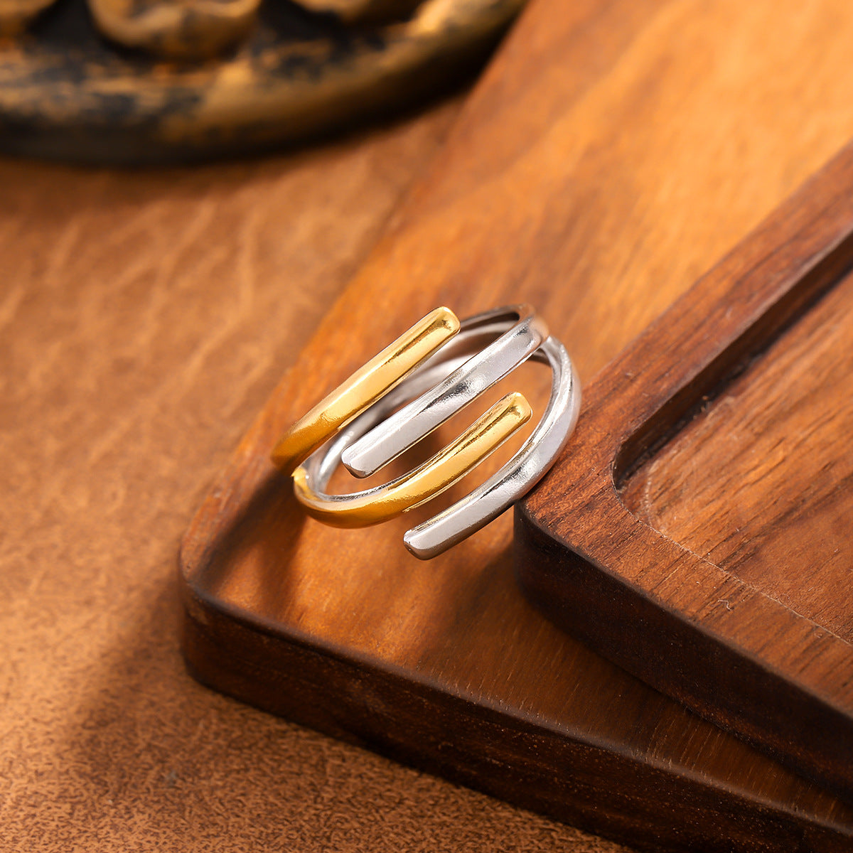 Wholesale Stainless Steel Geometric Open Wide-Band Ring