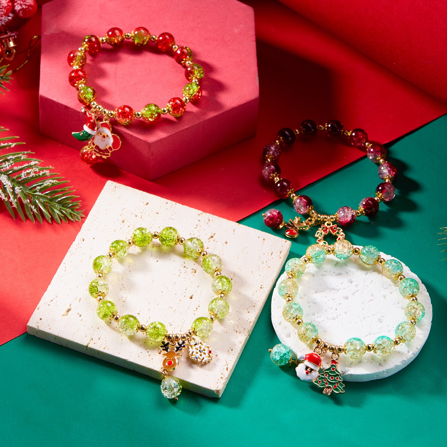 Wholesale Christmas Moon Elk Garland Beaded Bracelet