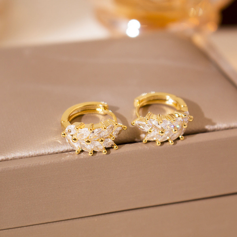 Wholesale Zircon Wheat Ear Buckle Retro  Light Luxury All-match Earrings