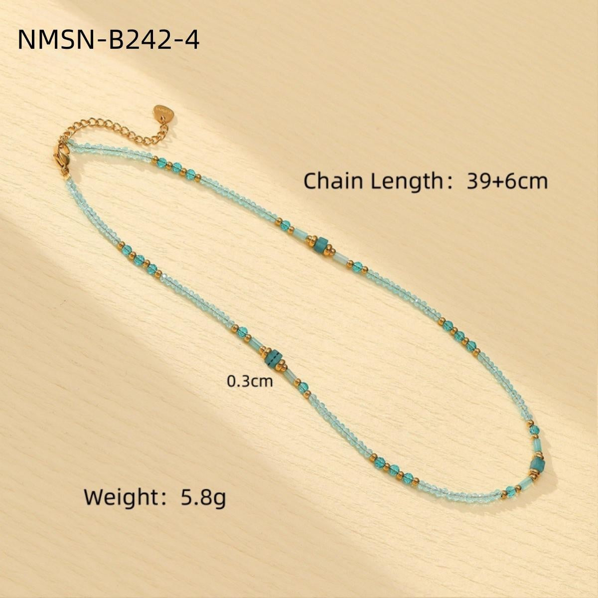 Wholesale  Blue Natural Stone Handmade Beaded Stainless steel Necklace