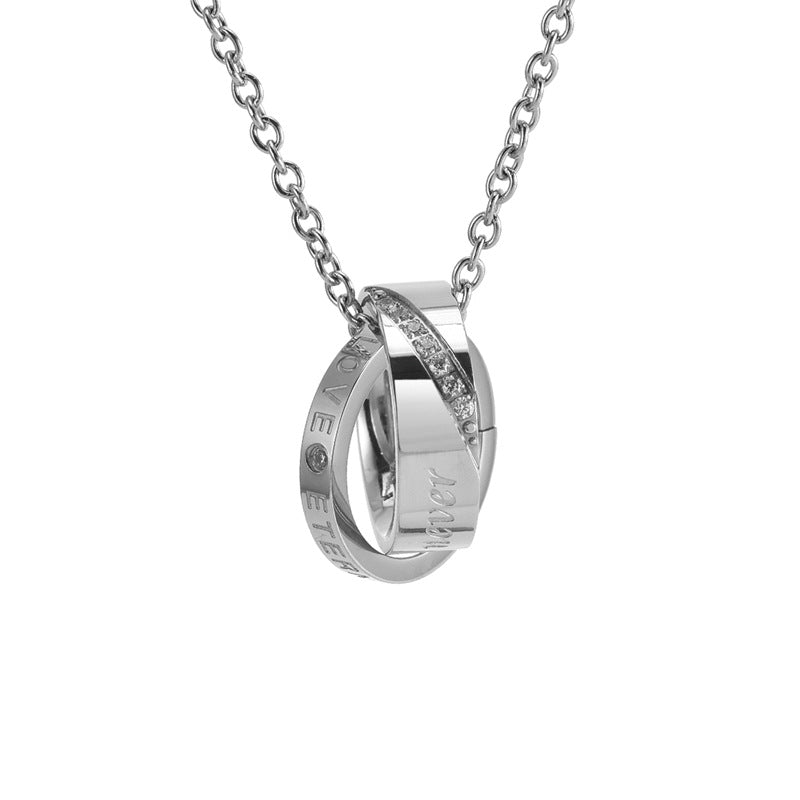 Wholesale Double-ring Couple Diamond Titanium Steel  Necklace