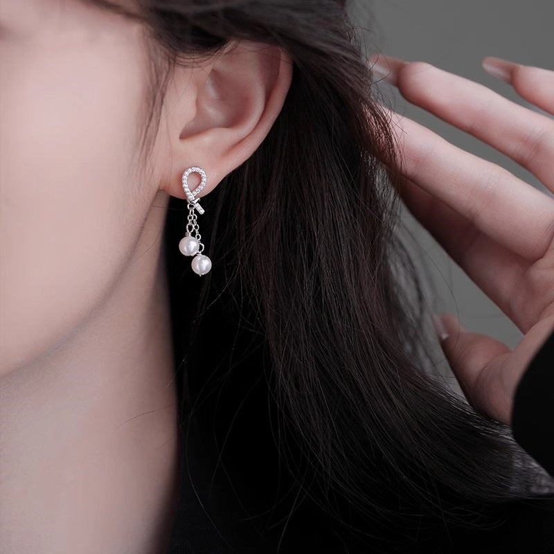 Wholesale S925 Sterling Silver Pearl Tassel Earrings