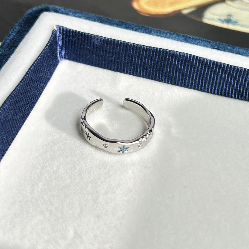 Wholesale  Blue Snowflake Personality Glaze Couple' s Ring