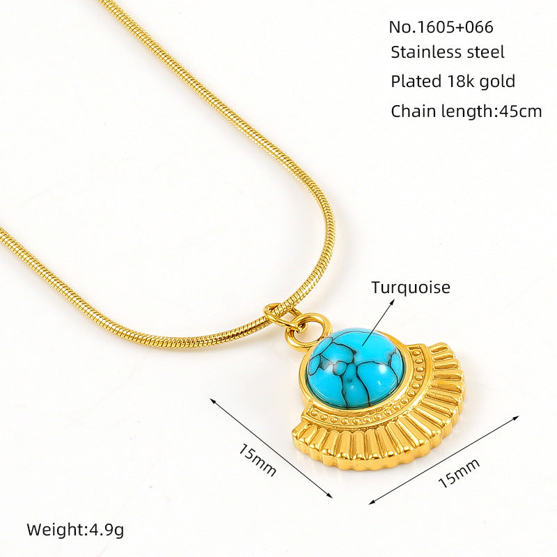 Wholesale Titanium Steel Turquoise Pendant Necklace for Women,  Geometric Star Chain,  Trendy Fashion Accessory