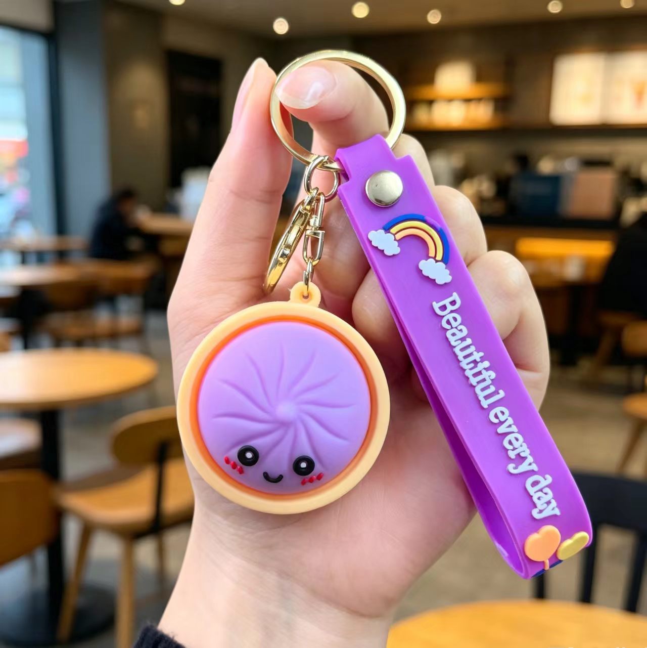Wholesale PVC Cute Steamed Bun Keychain Pendant - Creative Xiaolongbao Design Car Keychain Bag Charm