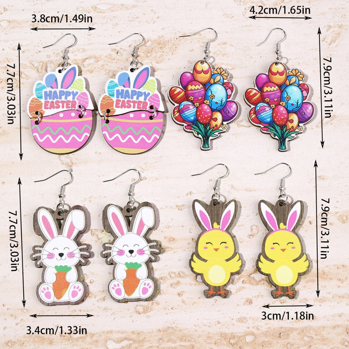 Wholesale 4pcs/set small egg bunny pattern Easter earrings