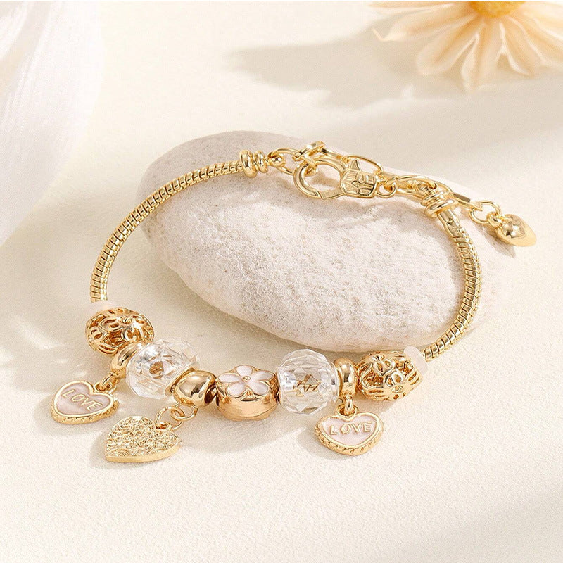 Wholesale Heart Shaped Rhinestone Stainless Steel Copper Alloy Beaded Bracelet ACC-BT-JingSY001
