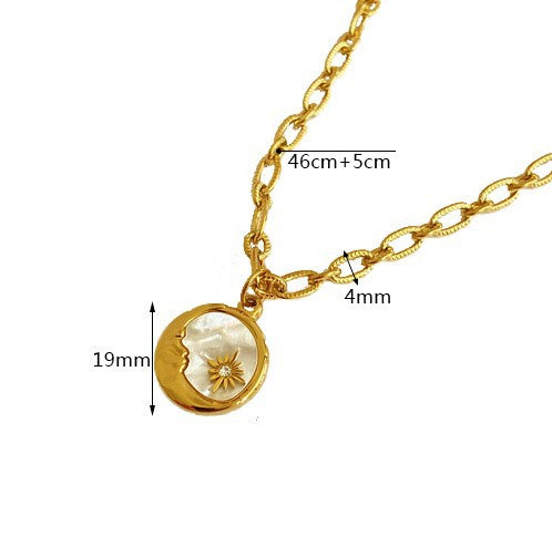 Wholesale Stainless steel pearl mother-of-pearl sun moon round coin simple necklace