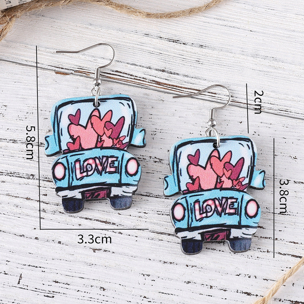 Wholesale 2PCS Wooden Valentine' s Day Heart-Shaped Car Earrings