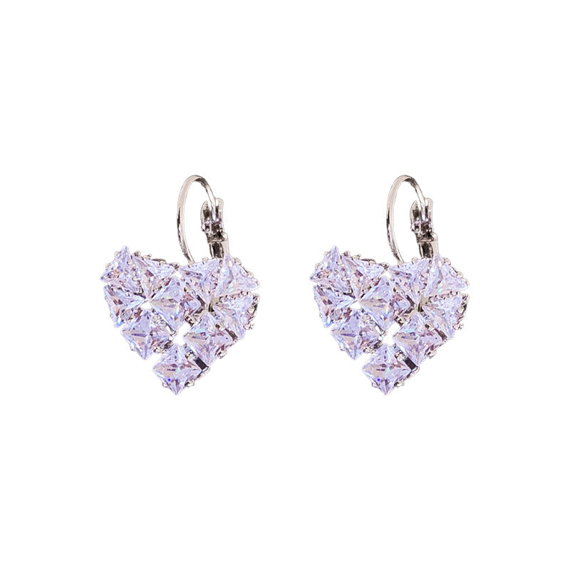 Wholesale Light Luxury Exquisite Compact Zircon Love Ear Buckle Earrings