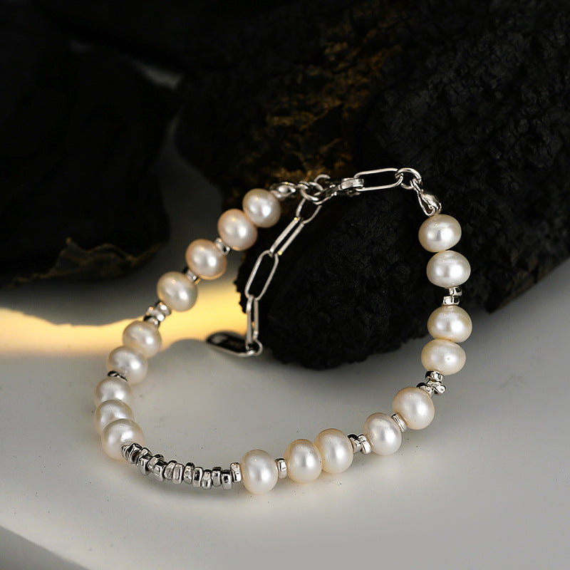 Wholesale Light Luxury Freshwater Pearl S925 Sterling Silver Bracelet ACC-BT-YWE003