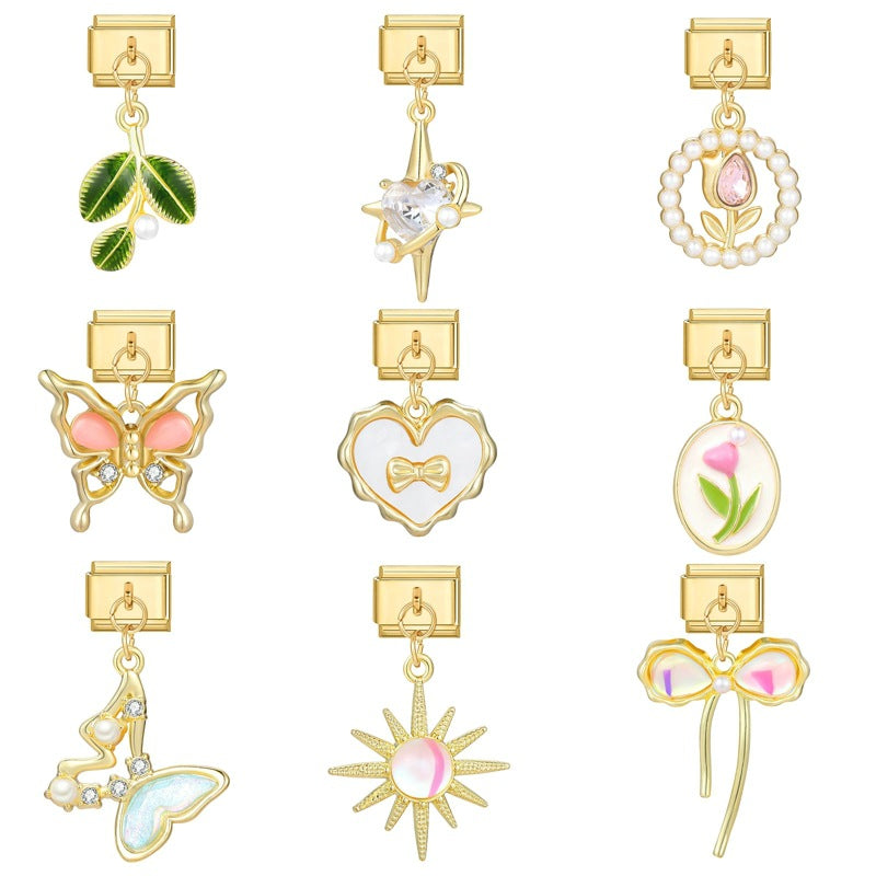 Wholesale Italian Charm Bracelet 9mm DIY Splicing Removable Stainless Steel Gold Base Pendant Composable Bracelet