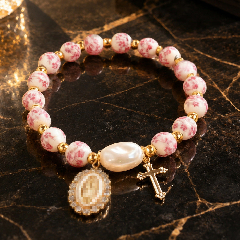 Wholesale Vintage Blue and White Porcelain Ceramic Bracelet Cross Pendant Bow Fashion Jewelry Gift