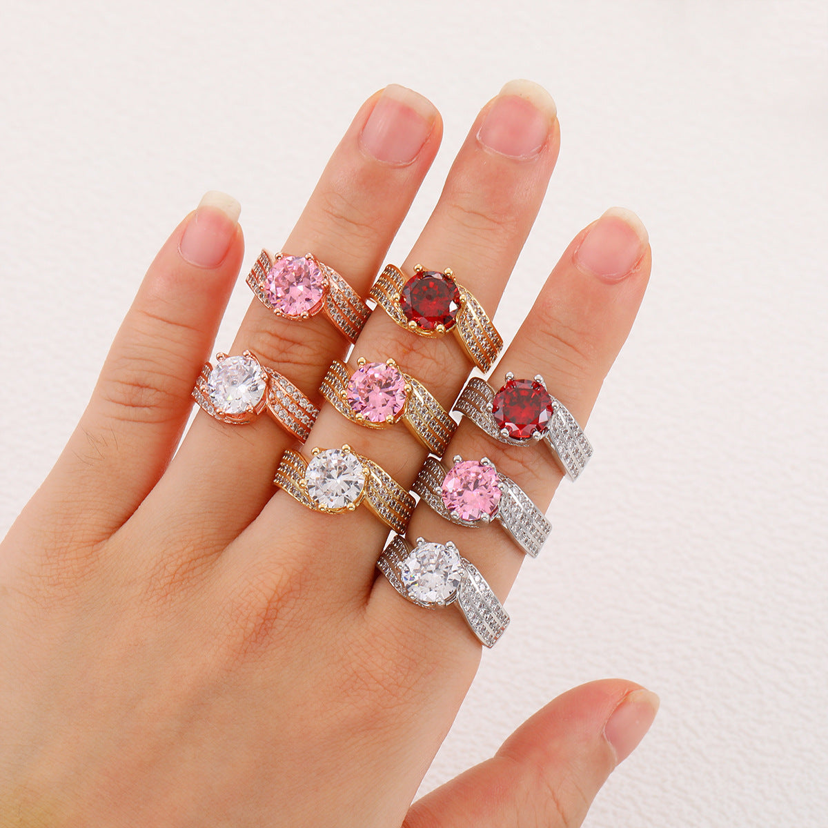 Wholesale Adjustable copper ring with zircon setting stylish and unique design