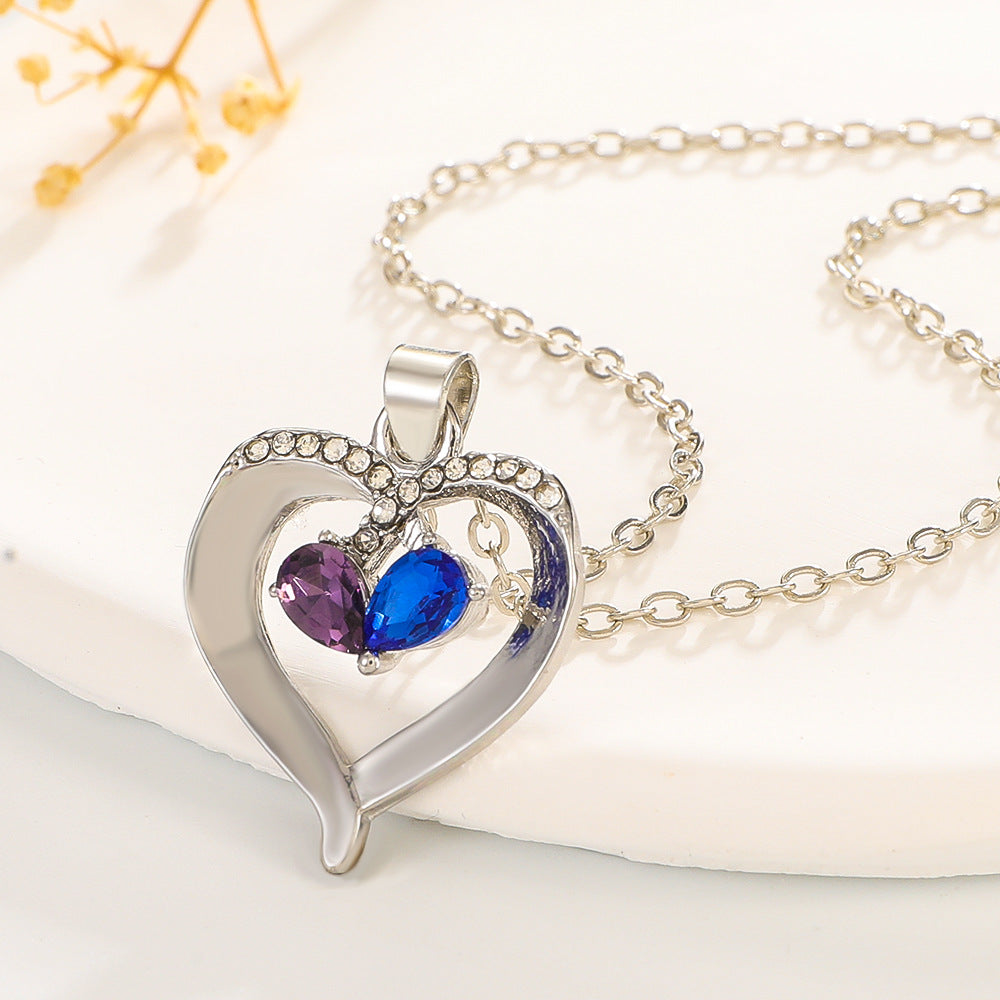 Wholesale Mother's Day Color Zircon Heart-shaped Necklace Love Clavicle Chain