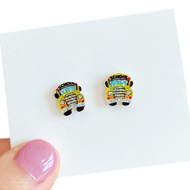 Wholesale  Teacher Bright Crystal Earrings Apple Pencil Earrings