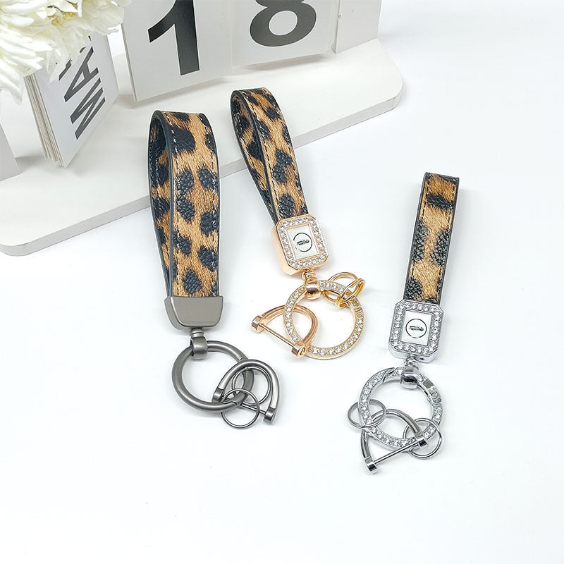 Wholesale Leopard Print Leather Car Keychain Gold Hardware Fashion Bag Charm Gift For Men Women Boutique Resale
