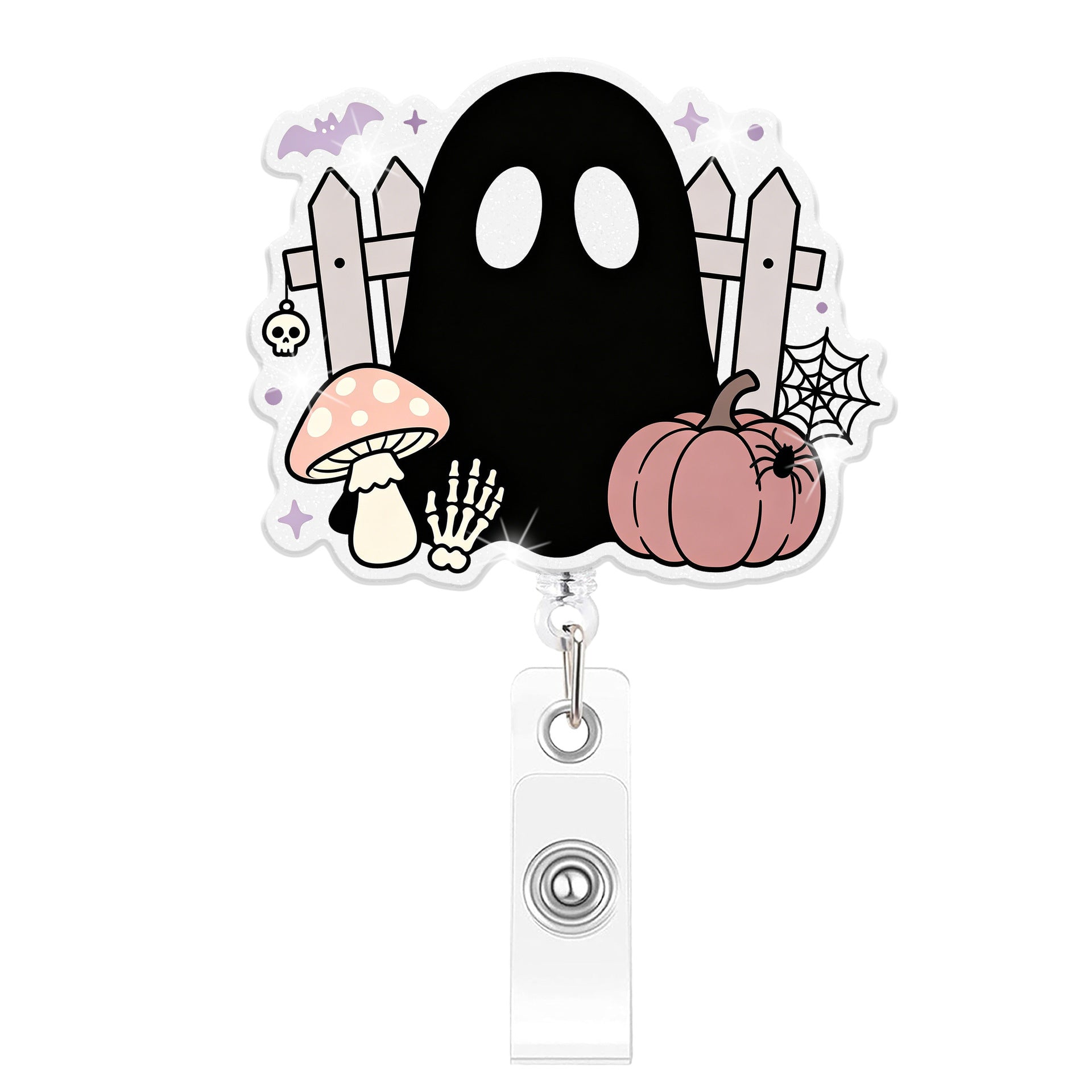 Wholesale Acrylic  BOO Cartoon Retractable Badge Reel Decorative Pendant For Party And Everyday Use