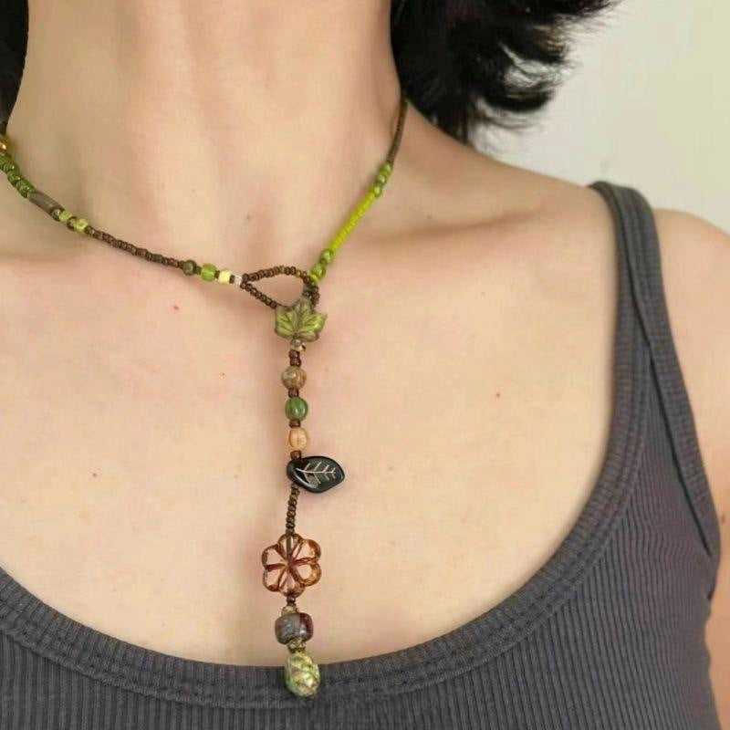 Wholesale Green Melt Forest Retro Czech Bead Necklace