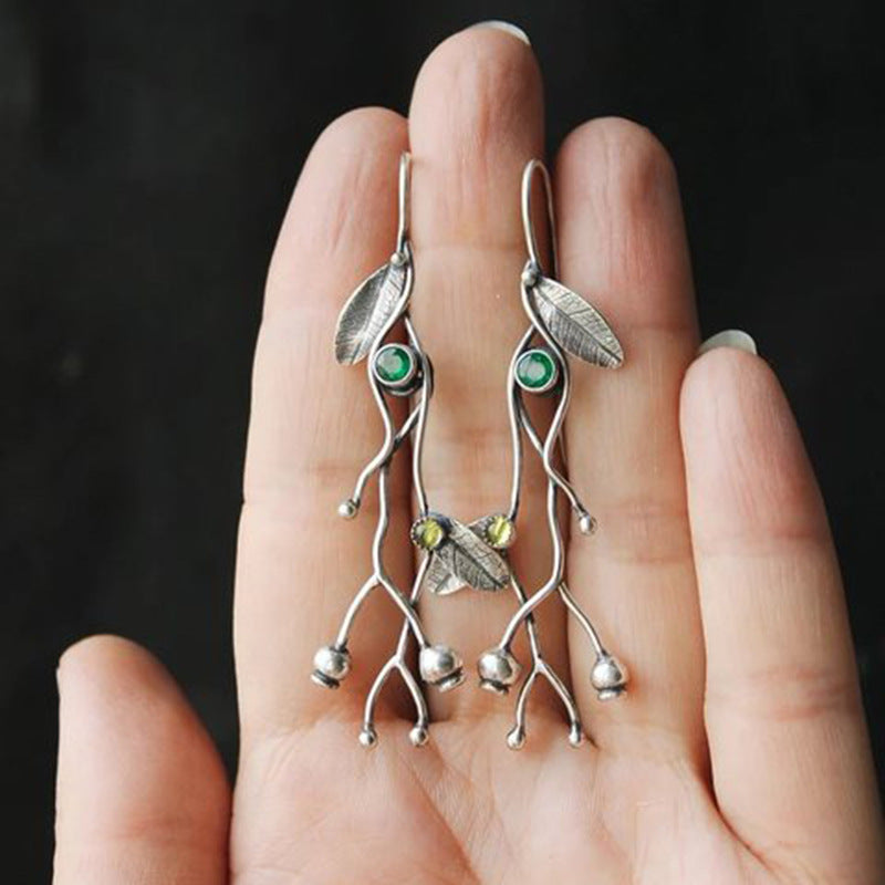 Wholesale retro alloy branches inlaid lapis earrings