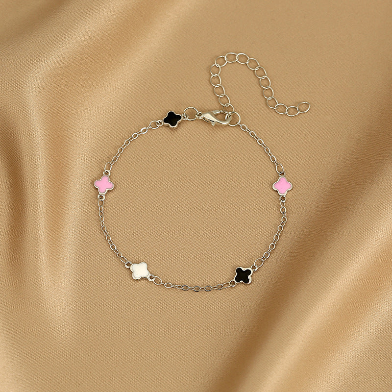 Wholesale Electroplated Copper Evil Eye Lucky Clover Bracelet Fashion Jewelry Accessory