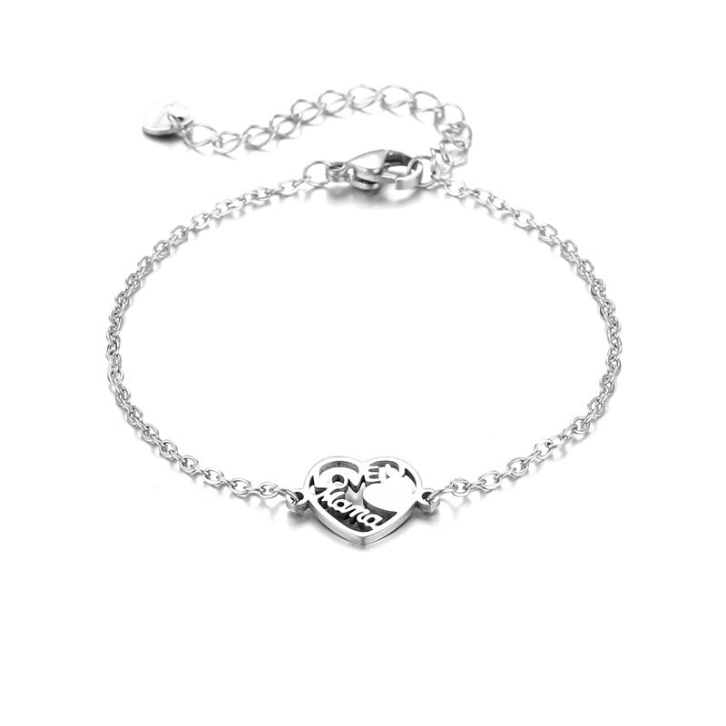 Wholesale Stainless Steel Mother's Day Bracelet I LOVE Mama Titanium Steel Heart Bracelet ACC-BT-MinM004