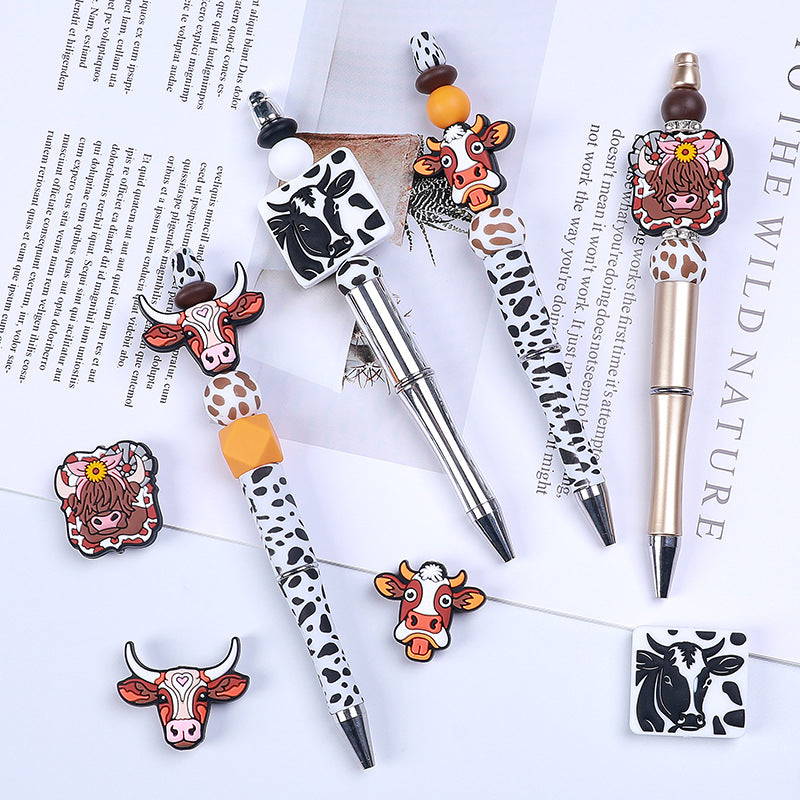 Wholesale 20pcs Cartoon Bull Head Silicone Focal Beads DIY Beaded Pen Accessories ACC-BDS-HeXing023