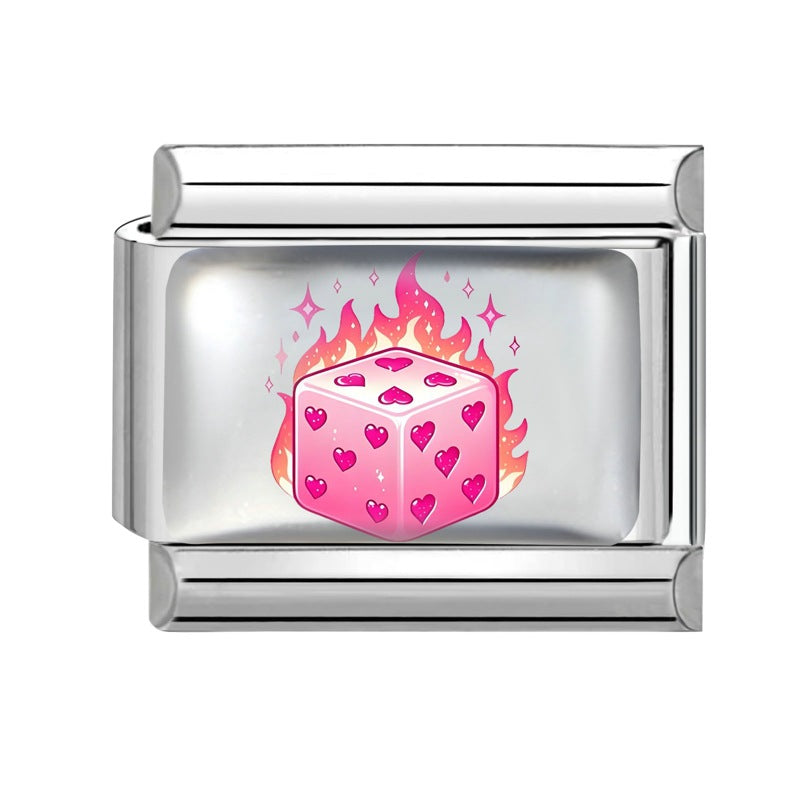 Wholesale Italian Charm Bracelet 9mm DIY Colorful Element Pink Pattern  Creative Stainless Steel Composable Bracelet