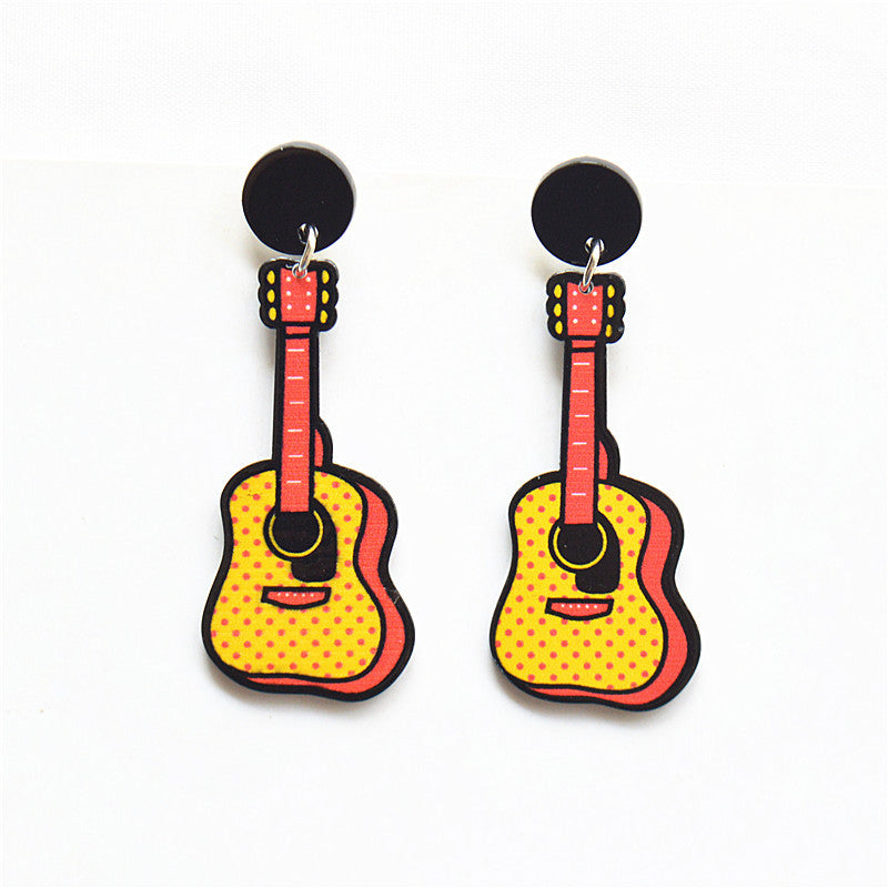 Wholesale Acrylic Earrings Hip Hop Hipster Music Exaggerated Guitar Earrings ACC-ES-XN013