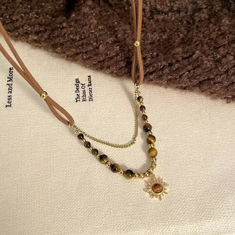Wholesale Fashion Star Tiger Eye Stone Pendant Necklace Sweater Chain Jewelry Gift